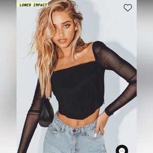 Princess Polly Beverly long sleeve top in black (US 4)